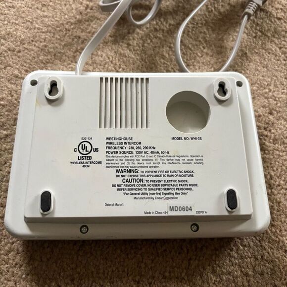 Westinghouse Wireless Intercom Model No. WHI-3S *Works* - Picture 3 of 4